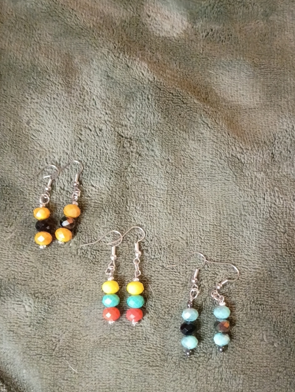 Colorful Faceted Bead Dangle Earrings - Yellow, Turquoise, Coral, Black